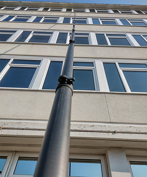 Cleaning windows on a commercial office building