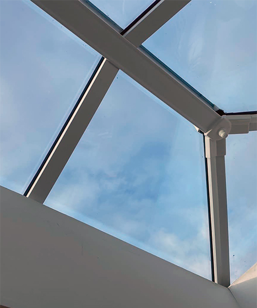 Looking up at a clean sky lantern window